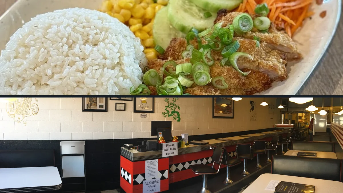 Japanese fusion restaurant tables and simple décor.